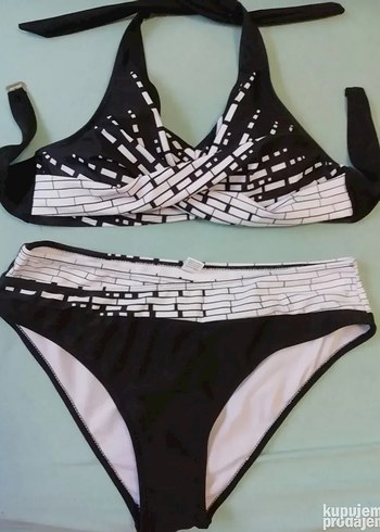 Beyaz Siyah Desenli Yüksek Bel Bikini
