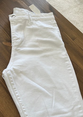 Bej Kadın Düğmeli Pamuklu Midi Kot Pantolon - Görsel 3