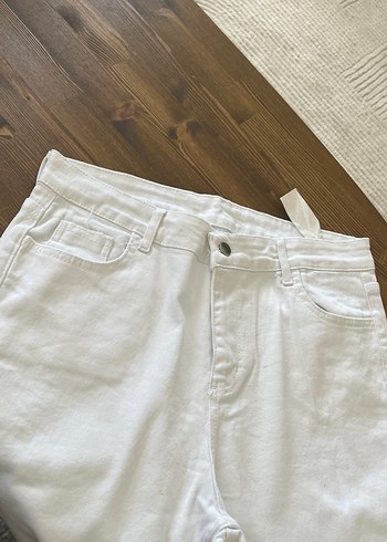 Bej Kadın Düğmeli Pamuklu Midi Kot Pantolon - Görsel 2