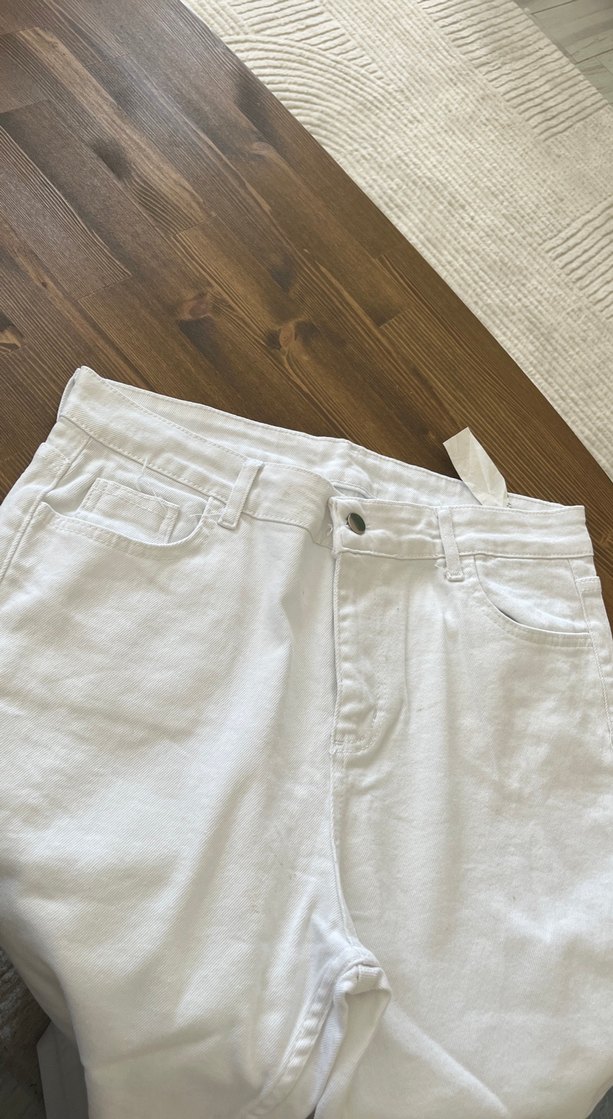 Bej Kadın Düğmeli Pamuklu Midi Kot Pantolon - Görsel 2