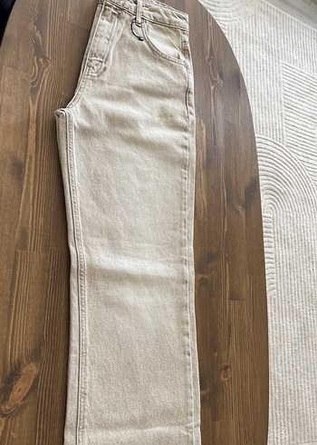 Bej Düğmeli Kadın Denim Pantolon - Görsel 4