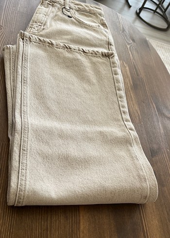 Bej Düğmeli Kadın Denim Pantolon - Görsel 5