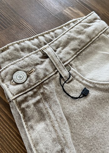 Bej Düğmeli Kadın Denim Pantolon - Görsel 2