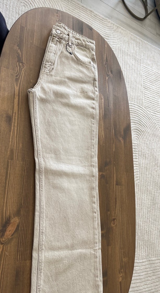 Bej Düğmeli Kadın Denim Pantolon - Görsel 4