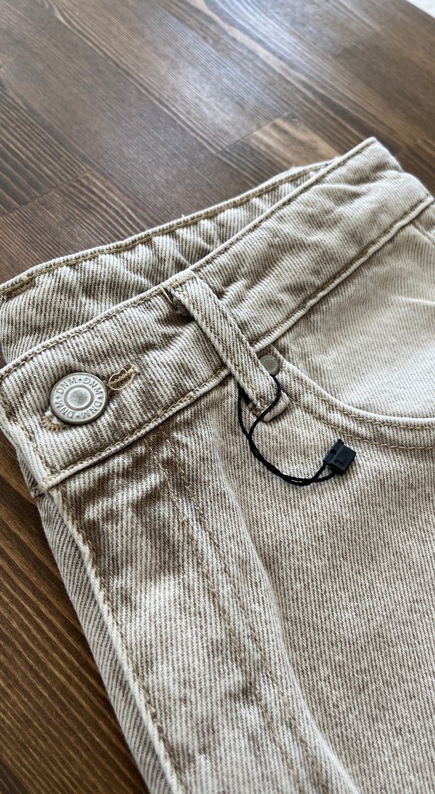 Bej Düğmeli Kadın Denim Pantolon - Görsel 2