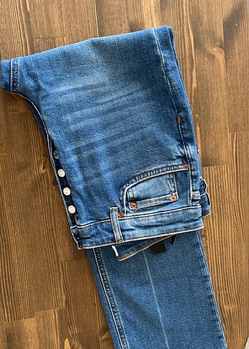 Mavi düğmeli Fit Kadın Denim Pantolon - Görsel 5