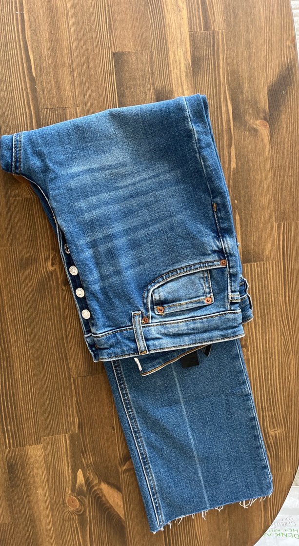 Mavi düğmeli Fit Kadın Denim Pantolon - Görsel 5