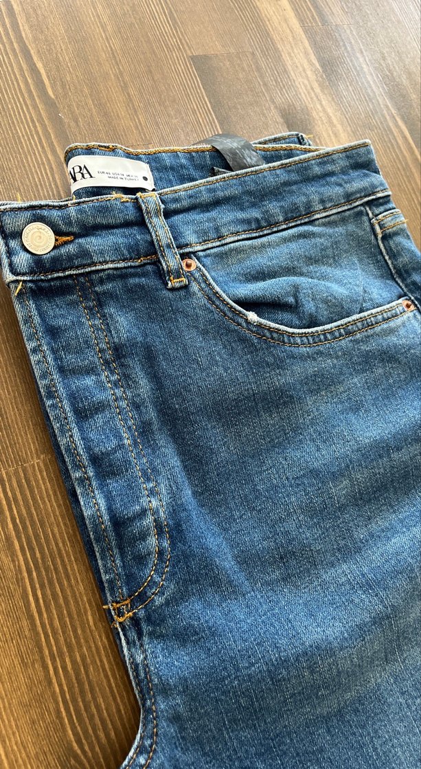 Mavi Desenli Düğmeli Zara Kadın Kot Pantolon - Görsel 3