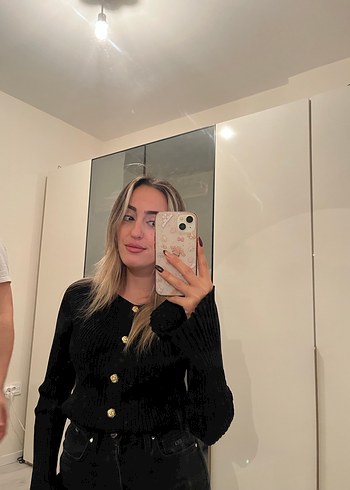 Siyah Kadın Denim Düğmeli Ceket - Görsel 2