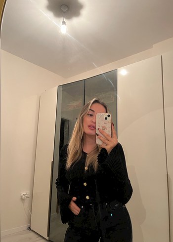 Siyah Kadın Denim Düğmeli Ceket - Görsel 3