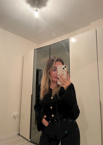 Siyah Kadın Denim Düğmeli Ceket - Görsel 4