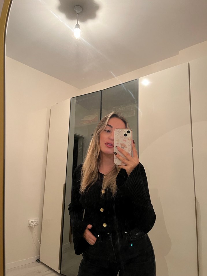 Siyah Kadın Denim Düğmeli Ceket - Görsel 3