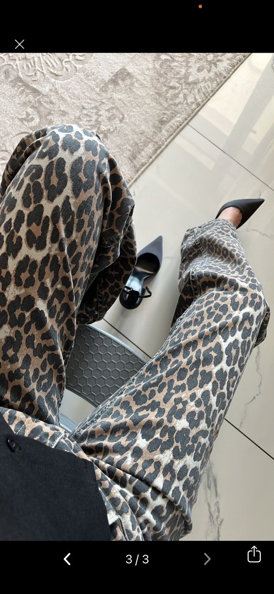 Leopar Desenli Siyah  Kadın Pantolon - Görsel 2