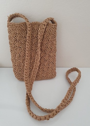  Beden Bej Örgü Bohem Kadın Çanta genişlik 15 cm uzunluk 19 cm