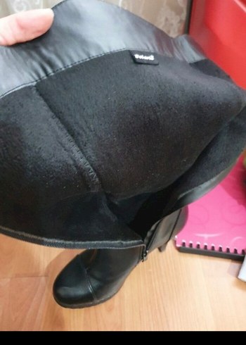 Siyah Deri Dizüstü Stiletto Topuklu Bot - Görsel 2