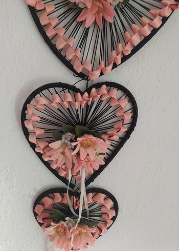 Pembe Çiçekli Kalp Duvar Süsü - Görsel 2