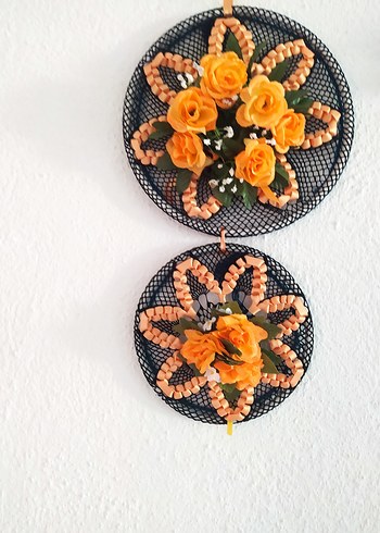 Turuncu Çiçekli Dekoratif Duvar Süsü el emeği - Görsel 2