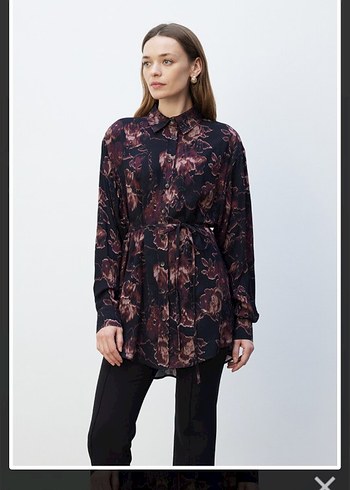 Bordo Batik Desenli Kuşaklı Tunik