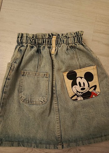 8 Yaş Beden Kemer Detaylı Gri Kahverengi Denim Kız Eteği