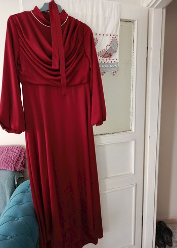 Bordo Drapeli Midi Kadın Elbise - Görsel 2