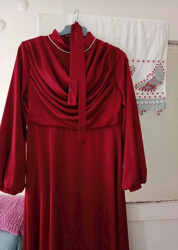 Bordo Drapeli Midi Kadın Elbise - Görsel 4