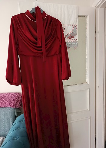 Bordo Drapeli Midi Kadın Elbise - Görsel 6