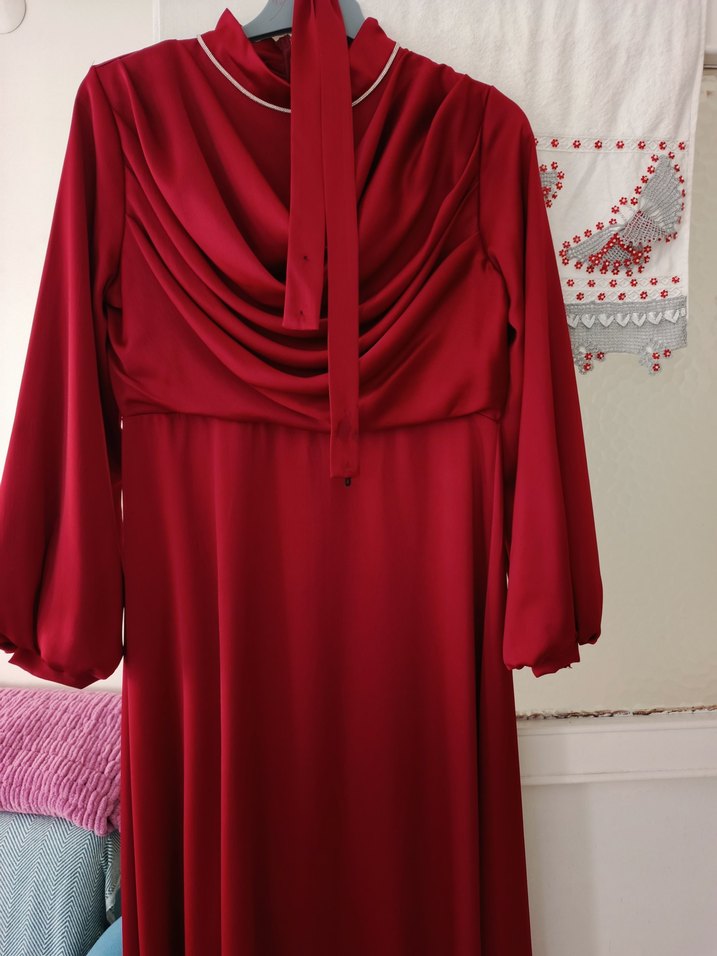 Bordo Drapeli Midi Kadın Elbise - Görsel 3