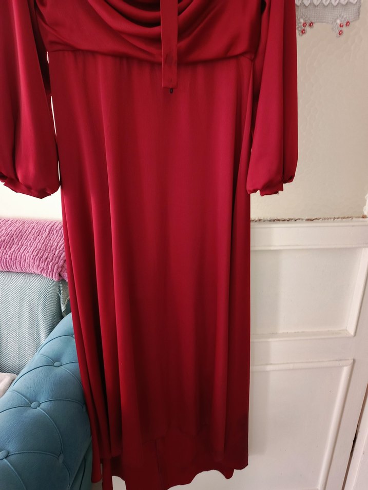 Bordo Drapeli Midi Kadın Elbise - Görsel 5