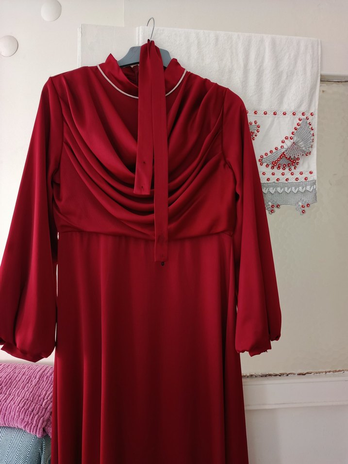 Bordo Drapeli Midi Kadın Elbise - Görsel 4