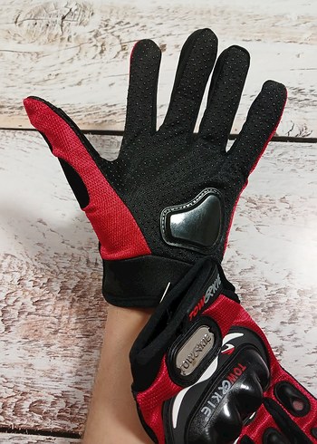 Kırmızı Desenli Biker Eldiveni - Görsel 2