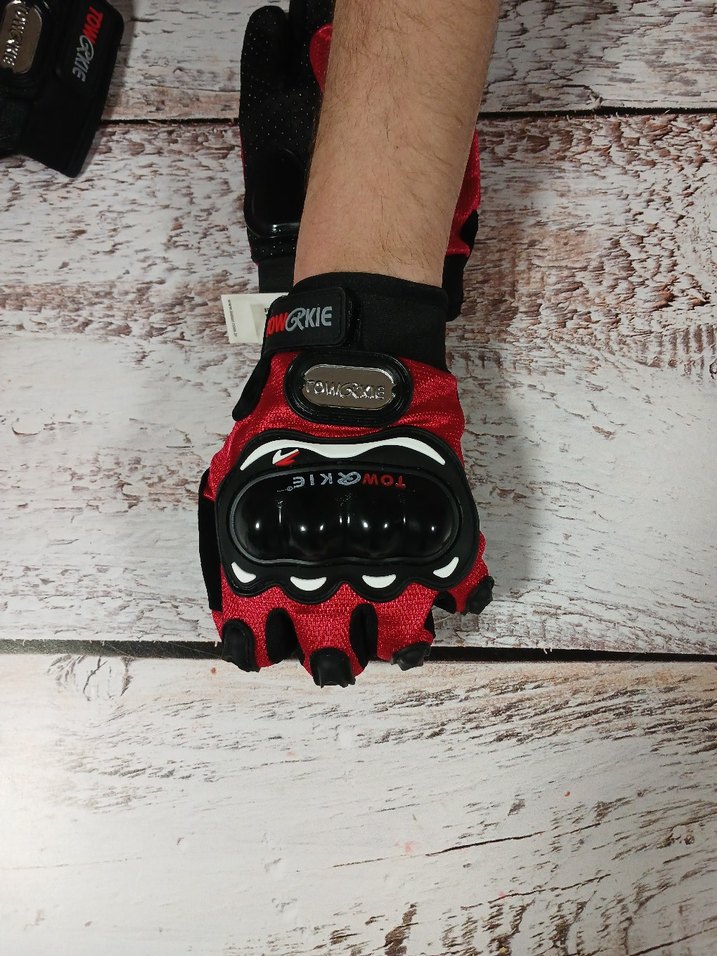 Kırmızı Desenli Biker Eldiveni - Görsel 3