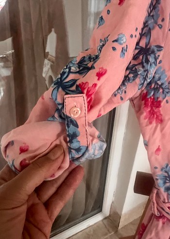 46 Beden çeşitli Renk Pembe Bohem Uzun Elbise V Yakalı