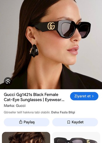 Gucci Siyah Parlak Cat-Eye Kadın Güneş Gözlüğü