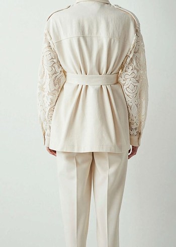 Dantel Detaylı Krem Kadın Ceket - Görsel 4