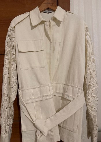 Dantel Detaylı Krem Kadın Ceket - Görsel 5