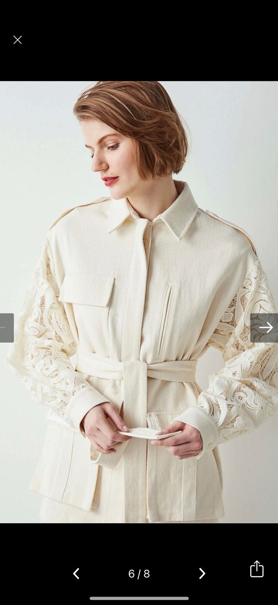 Dantel Detaylı Krem Kadın Ceket - Görsel 3