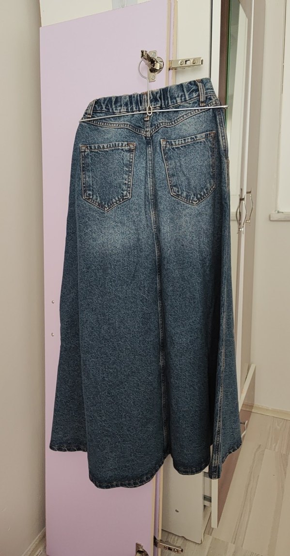 Gevşek Kesim Mavi Midi Kot Etek - Görsel 2