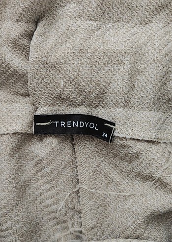 Bej Kemerli Kadın Keten Pantolon - Görsel 2