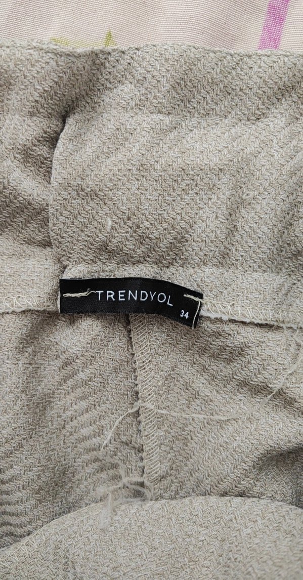 Bej Kemerli Kadın Keten Pantolon - Görsel 2