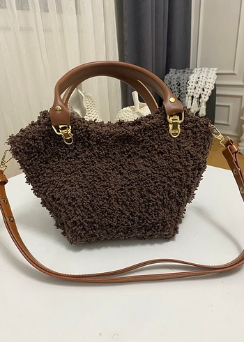Kahverengi Peluş Detaylı Kadın Çanta - Görsel 4