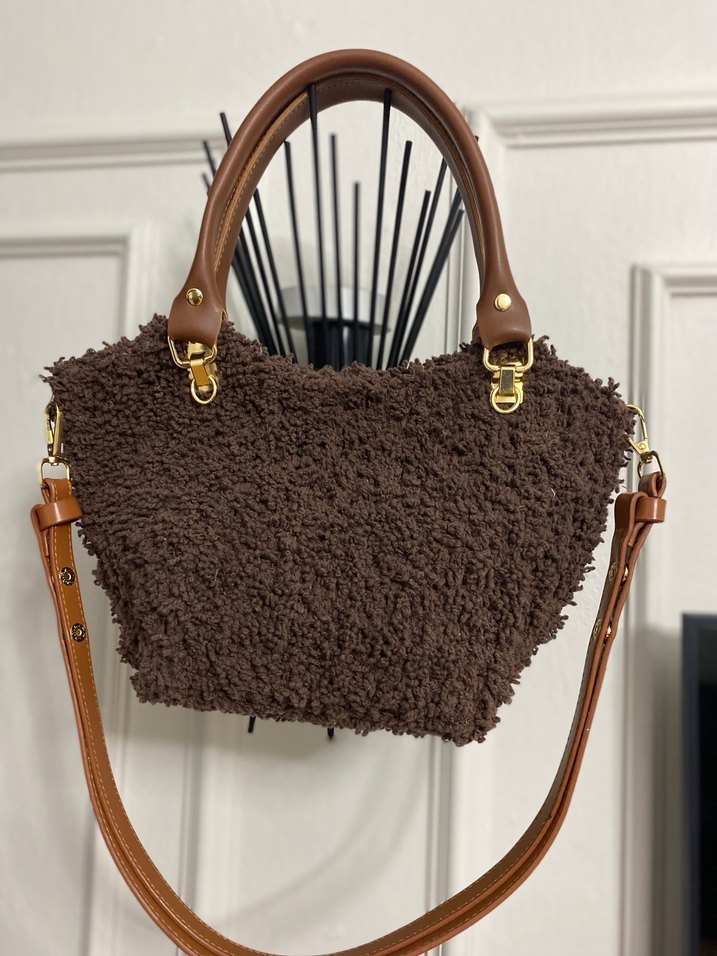 Kahverengi Peluş Detaylı Kadın Çanta - Görsel 3