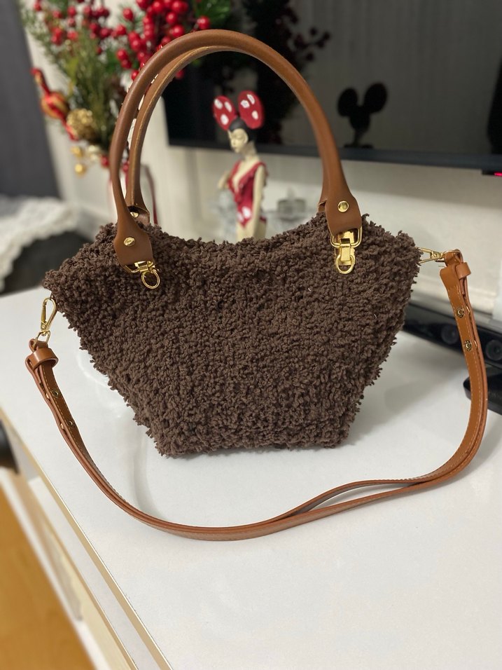 Kahverengi Peluş Detaylı Kadın Çanta - Görsel 5