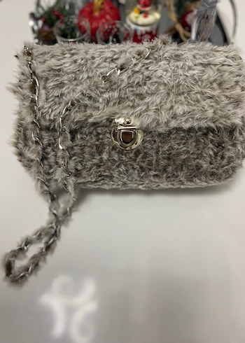 Gri Kürklü Örgü Kadın Çanta - Görsel 2