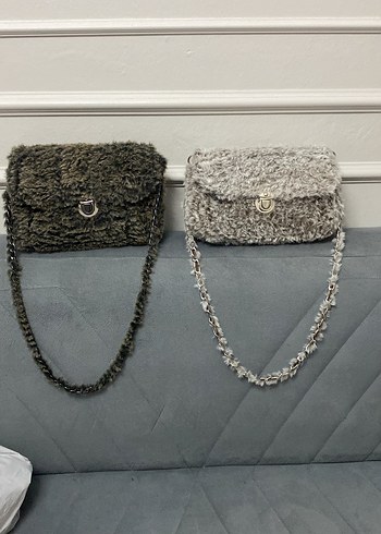 Gri Kürklü Örgü Kadın Çanta - Görsel 6