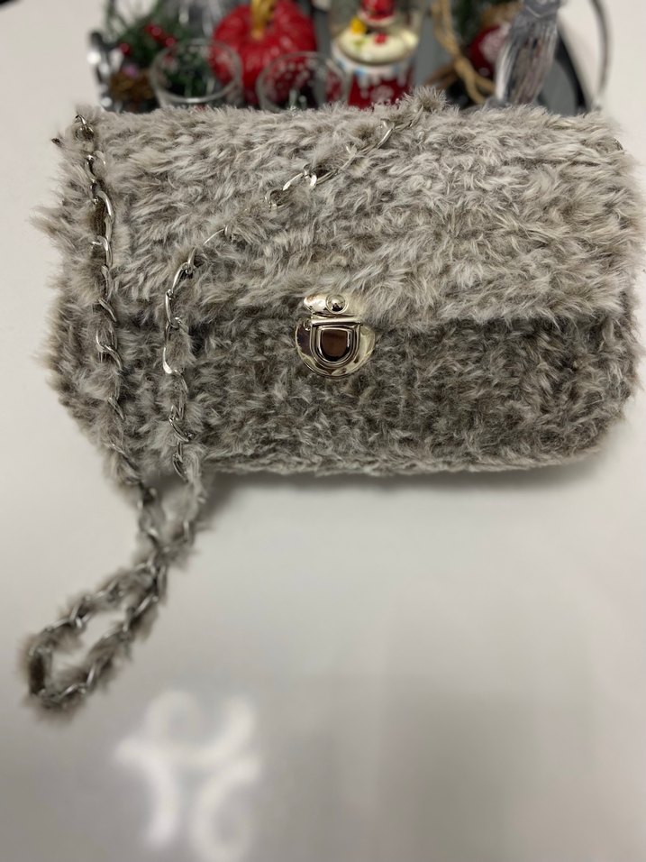 Gri Kürklü Örgü Kadın Çanta - Görsel 2
