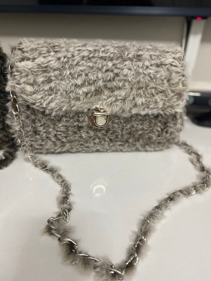 Gri Kürklü Örgü Kadın Çanta - Görsel 5