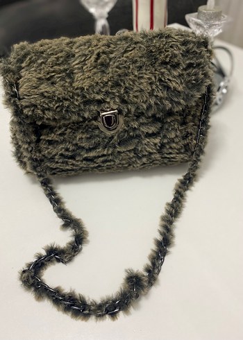 Gri Kamuflaj Kürklü Kadın Çanta - Görsel 3