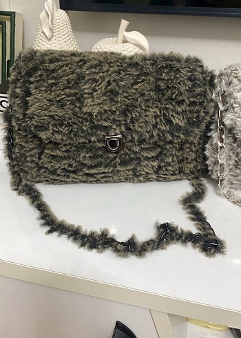 Gri Kamuflaj Kürklü Kadın Çanta - Görsel 4