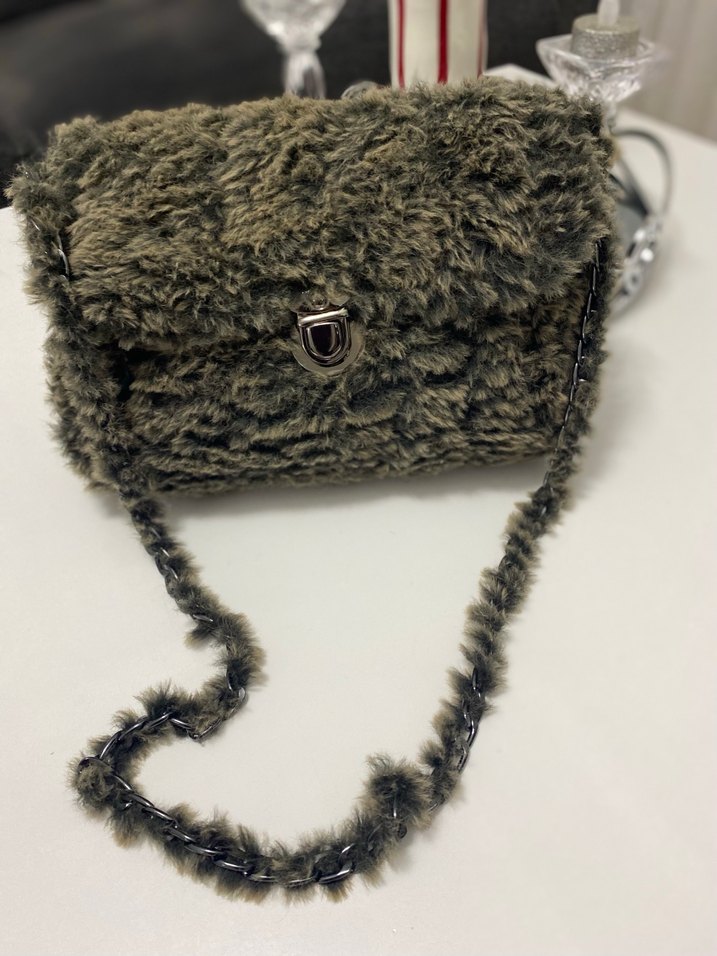 Gri Kamuflaj Kürklü Kadın Çanta - Görsel 3