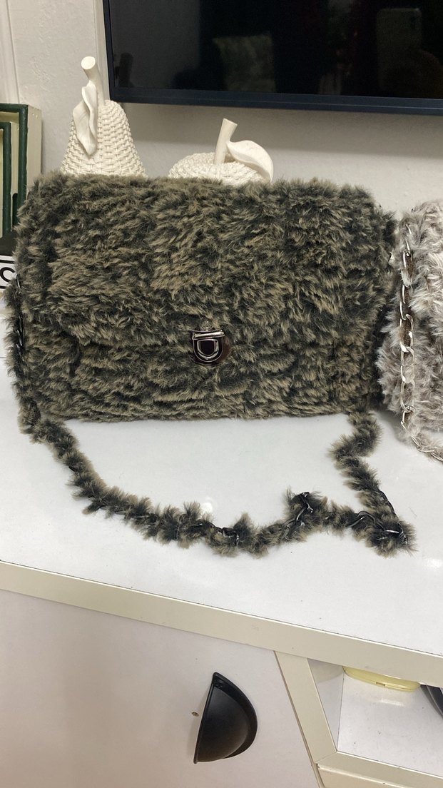 Gri Kamuflaj Kürklü Kadın Çanta - Görsel 4